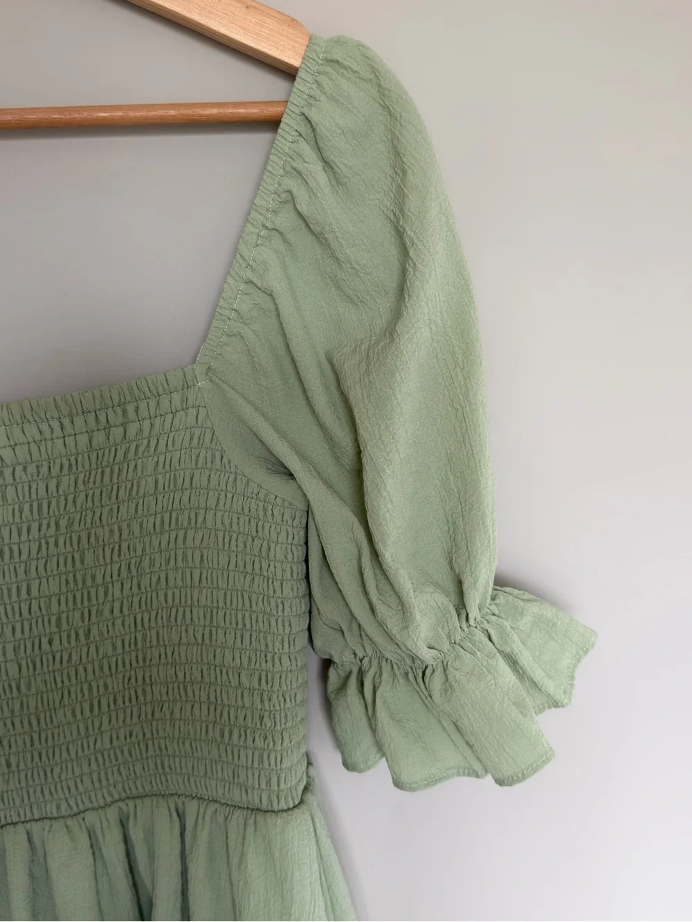 Altar’d State Sage Green Smocked Midi Dress Puff Sleeve Square Neck Size S - Picture 8 of 8